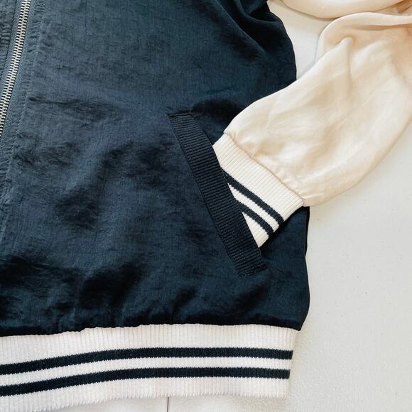 ABOUT A GIRL Black & Cream 'LOS ANGELES' Embroidered Palm Trees Bomber Jacket S - Picture 8 of 12